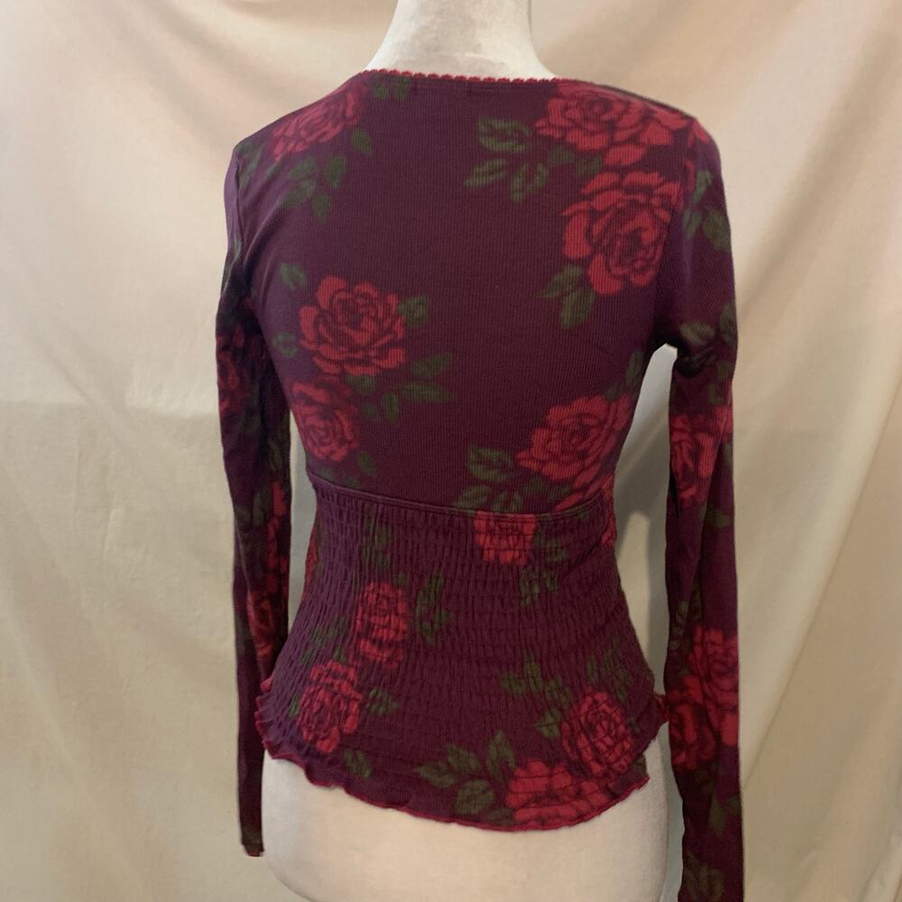 Kimchi Blue Y2K Smocked Rose Print Top Plum Small View 3